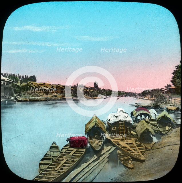 State barge opposite a Maharajah's palace, India, late 19th or early 20th century. Artist: Unknown