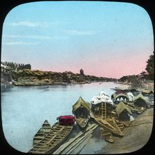 State barge opposite a Maharajah's palace, India, late 19th or early 20th century