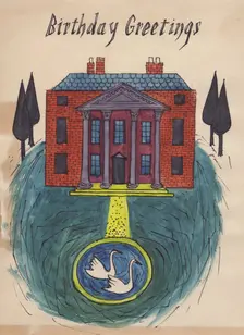 Stately home, birthday card, 1952. Creator: Shirley Markham