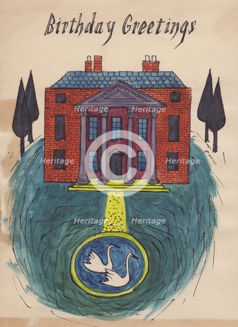 Stately home, birthday card, 1952. Creator: Shirley Markham.
