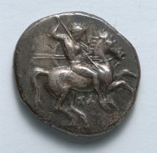 Stater: Naked Horseman with Spears and Shield (obverse), 334-302 BC. Creator: Unknown