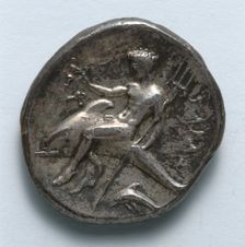 Stater: Taras on Dolphin (reverse), 334-302 BC. Creator: Unknown