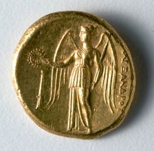 Stater: Winged Nike Holding a Wreath and Standard (reverse), 336-323 BC. Creator: Unknown