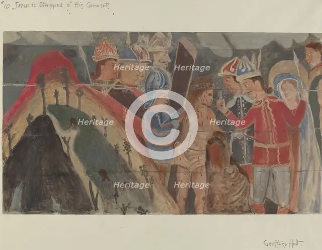 Station of the Cross No. 10: "Jesus is Stripped of His Garments, c. 1936. Creator: Geoffrey Holt.
