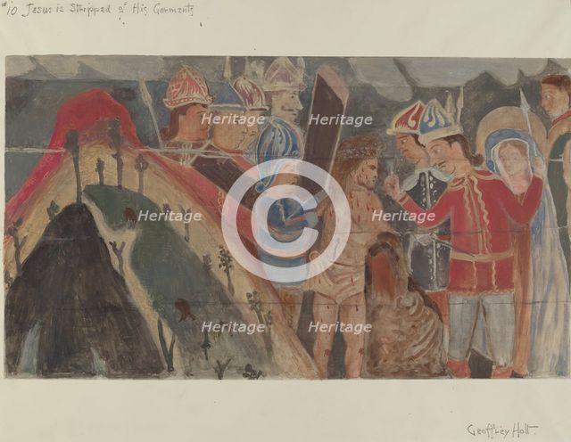 Station of the Cross No. 10: "Jesus is Stripped of His Garments, c. 1936. Creator: Geoffrey Holt.