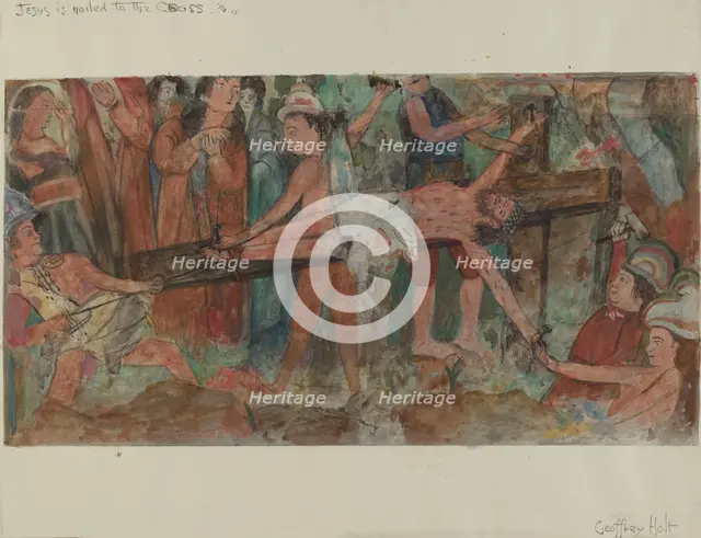 Station of the Cross No. 11: "Jesus is Nailed to the Cross", c. 1936. Creator: Geoffrey Holt.