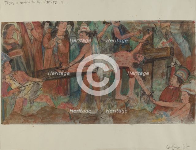 Station of the Cross No. 11: "Jesus is Nailed to the Cross", c. 1936. Creator: Geoffrey Holt.