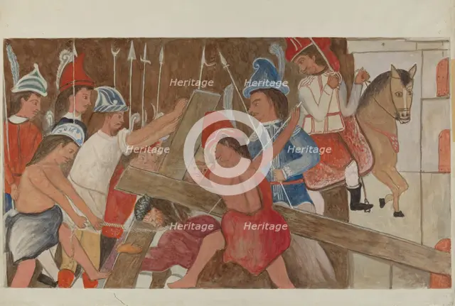 Station of The Cross No. 3: "Jesus Falls the First Time", c. 1936. Creator: William Herbert.