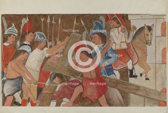 Station of The Cross No. 3: "Jesus Falls the First Time", c. 1936. Creator: William Herbert.
