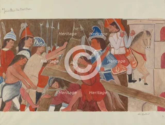 Station of the Cross No. 3: "Jesus Falls the First Time", c. 1936. Creator: William Herbert.