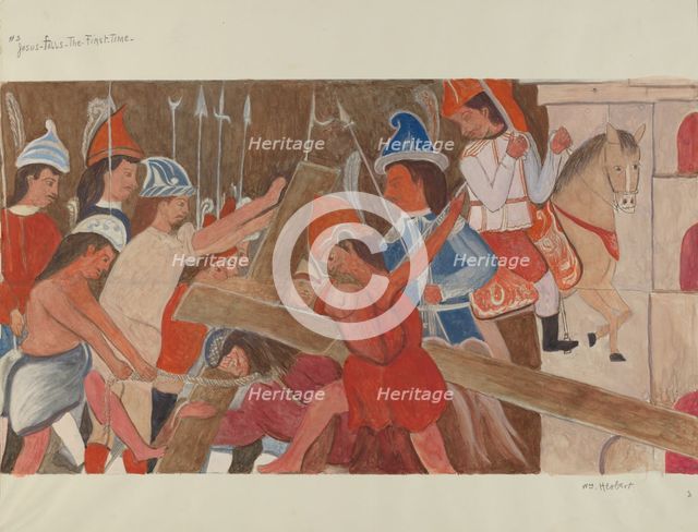 Station of the Cross No. 3: "Jesus Falls the First Time", c. 1936. Creator: William Herbert.