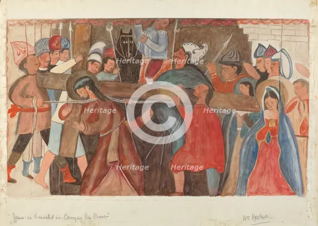 Station of the Cross No. 5: "Jesus is Assisted in Carrying His Cross, c. 1936. Creator: William Herbert.