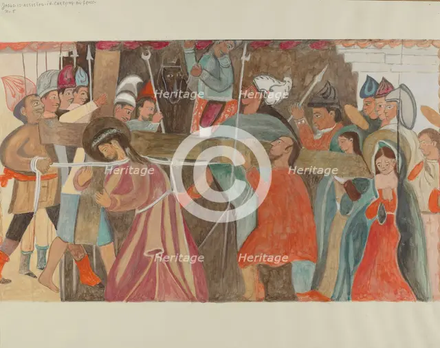 Station of the Cross No. 5: "Jesus is Assisted in Carrying His Cross, c. 1936. Creator: William Herbert.