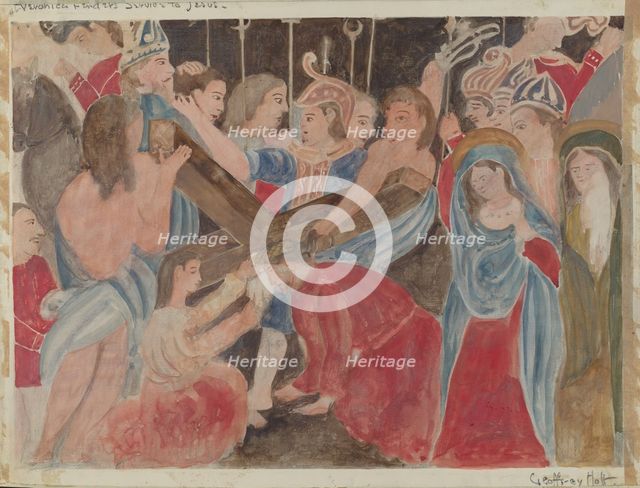 Station of the Cross No. 6: "Veronica Renders Service to Jesus", c. 1936. Creator: Geoffrey Holt.