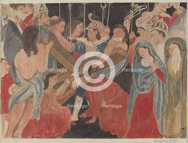Station of the Cross No. 6: "Veronica RendersService to Jesus", c. 1936. Creator: Geoffrey Holt.