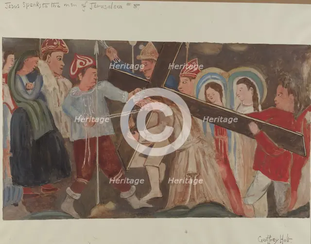 Station of the Cross No. 8: "Jesus Speaks to the Women of Jerusalem", c. 1936. Creator: Geoffrey Holt.