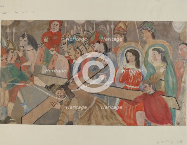 Station of the Cross No. 9: Jesus Falls the Third Time, c. 1936. Creator: Beulah Bradleigh.