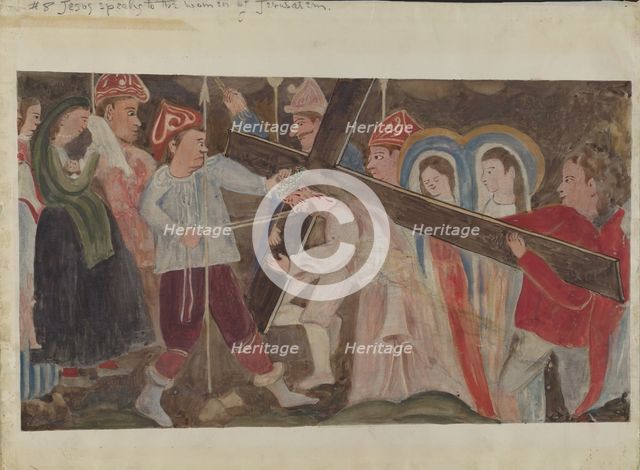 Stations of the Cross No. 8: "Jesus Speaks to the Women of Jerusalem, c. 1936. Creator: Geoffrey Holt.