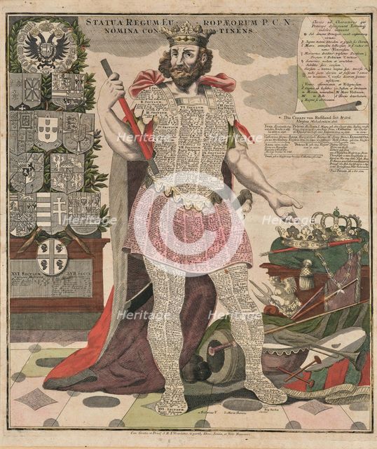 Statua Regum Europaeorum P. C. N. Nomina Continens, c1730. Creator: Seutter; Matthaeus (1678-1757).