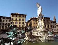 Statue of Neptune, Fonte del Nettuno in the Piazza della Signoria, Florence, Italy. Creator: Peter Thompson