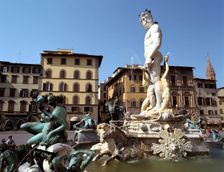 Statue of Neptune, Fonte del Nettuno in the Piazza della Signoria, Florence, Italy. Creator: Peter Thompson