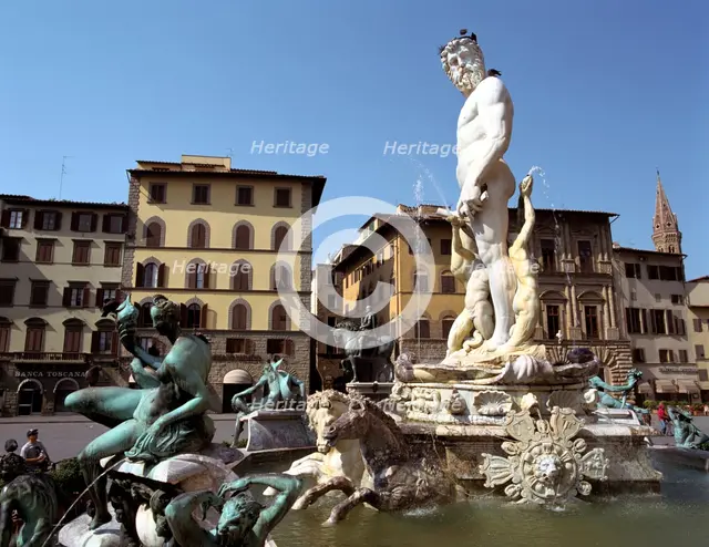 Statue of Neptune, Fonte del Nettuno in the Piazza della Signoria, Florence, Italy. Creator: Peter Thompson.