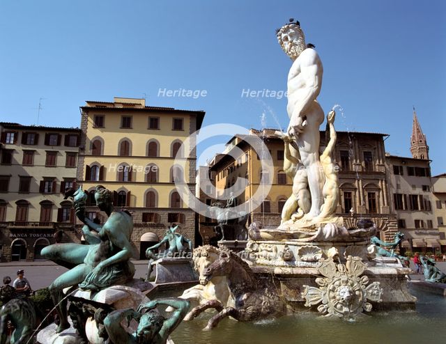 Statue of Neptune, Fonte del Nettuno in the Piazza della Signoria, Florence, Italy. Creator: Peter Thompson.