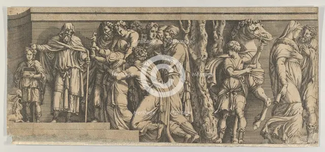 Statue of Niobe and her Worshippers, with Apollo and Diana and other Figures, 1543-47. Creator: Unknown.