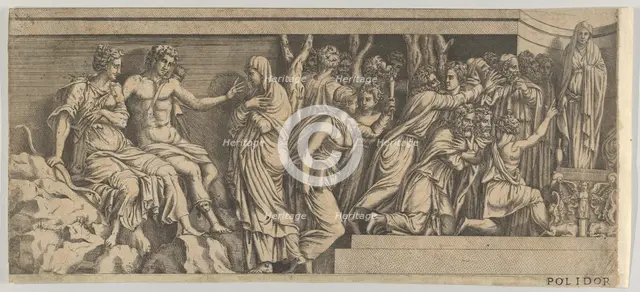 Statue of Niobe and her Worshippers, with Apollo and Diana and other Figures, 1543-47. Creator: Anon.