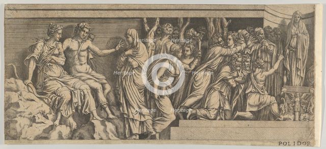 Statue of Niobe and her Worshippers, with Apollo and Diana and other Figures, 1543-47. Creator: Anon.