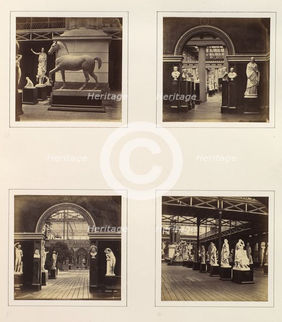 [Statue of a Horse; Roman Court, Portrait Busts of Emperors; Doorway of Roman Court, F..., ca. 1859. Creator: Attributed to Philip Henry Delamotte.