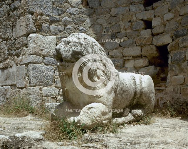Statue of a lion, Baths of Faustina, Miletus, Aydin province, Anatolia, Turkey, Imperial era (1999). Creator: LTL.