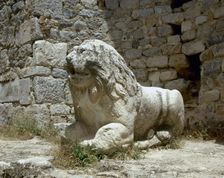 Statue of a lion, Baths of Faustina, Miletus, Aydin province, Anatolia, Turkey, Imperial era (1999). Creator: LTL