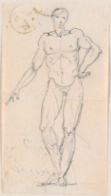 Statue of a Male Nude with Hand on Hip, probably c. 1754/1765. Creator: Hubert Robert