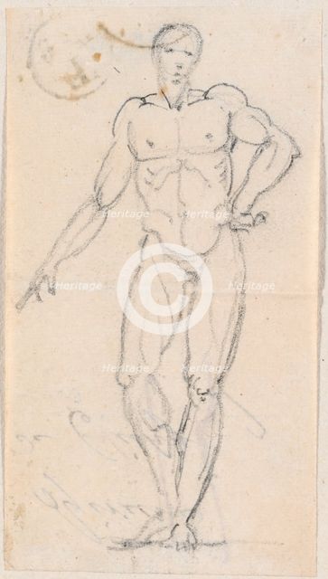 Statue of a Male Nude with Hand on Hip, probably c. 1754/1765. Creator: Hubert Robert.