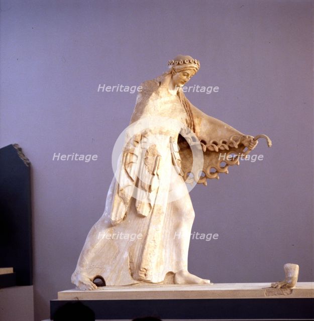Statue of Athena from the ancient Temple of Athena on the Acropolis, c525 BC. Artist: Unknown.