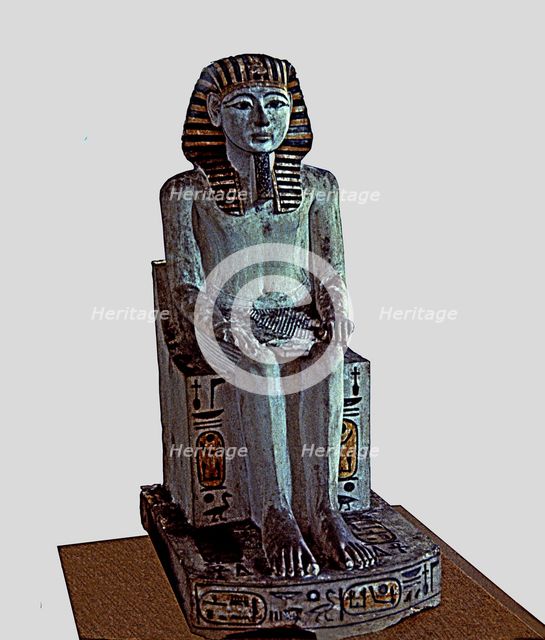 Statue of Amenhotep I, made in polychromed limestone.