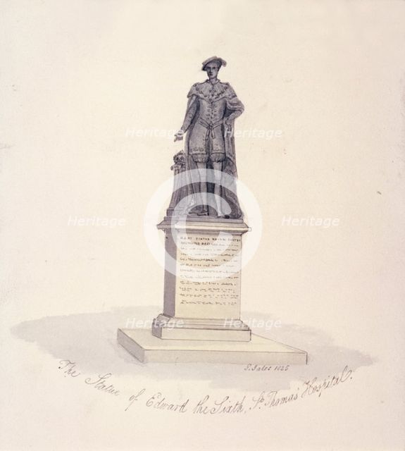 Statue of Edward VI in St Thomas's Hospital, Southwark, London, 1825. Artist: G Yates