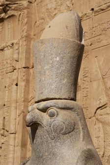 Statue of God Horus wearing the double crown..., Temple of Edfu, Egypt, Ptolemaic period, (2003). Creator: LTL