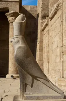 Statue of God Horus wearing the double crown..., Temple of Edfu, Egypt, Ptolemaic period, (2003). Creator: LTL