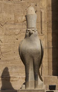 Statue of God Horus wearing the double crown..., Temple of Edfu, Egypt, Ptolemaic period, (2003). Creator: LTL