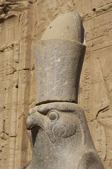 Statue of God Horus wearing the double crown..., Temple of Edfu, Egypt, Ptolemaic period, (2003). Creator: LTL