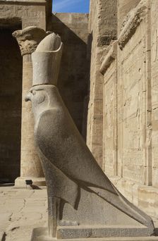 Statue of God Horus wearing the double crown..., Temple of Edfu, Egypt, Ptolemaic period, (2003). Creator: LTL