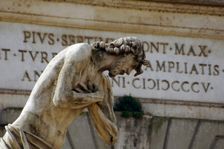 Statue of Jesus on the Ponte Milvio over the River Tiber, Rome, Italy, 2009. Creator: LTL