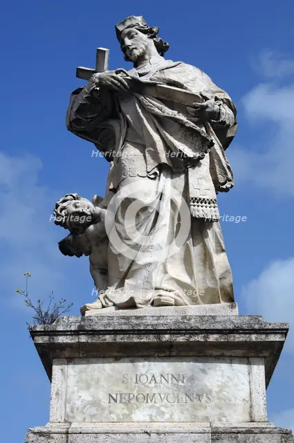 Statue of John of Nepomuk (1345-1393), Saint of Bohemia, Ponte Milvio, Rome, Italy, 2009. Creator: LTL.