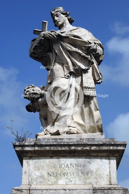 Statue of John of Nepomuk (1345-1393), Saint of Bohemia, Ponte Milvio, Rome, Italy, 2009. Creator: LTL.