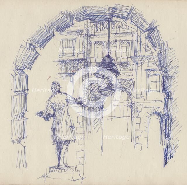 Statue of Joshua Reynolds at the Royal Academy, London, c1950. Creator: Shirley Markham.