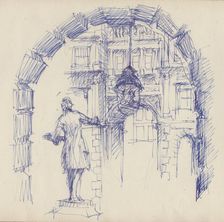 Statue of Joshua Reynolds at the Royal Academy, London, c1950. Creator: Shirley Markham