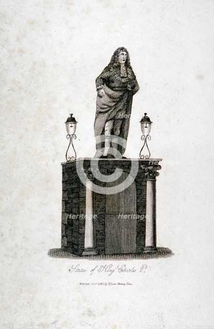 Statue of King Charles II, as re-erected in Three Crown Square, London, 1817. Artist: Anon
