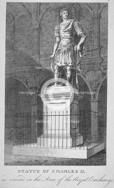 Statue of King Charles II in the Royal Exchange, City of London, 1780. Artist: Anon